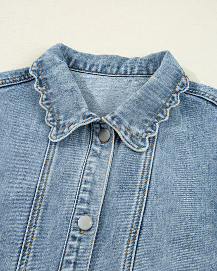 Myosotis Scallop Trim Collar Pocket Button Up Denim Jacket
