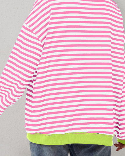 Blue Striped Contrast Trim Drop Shoulder Sweatshirt
