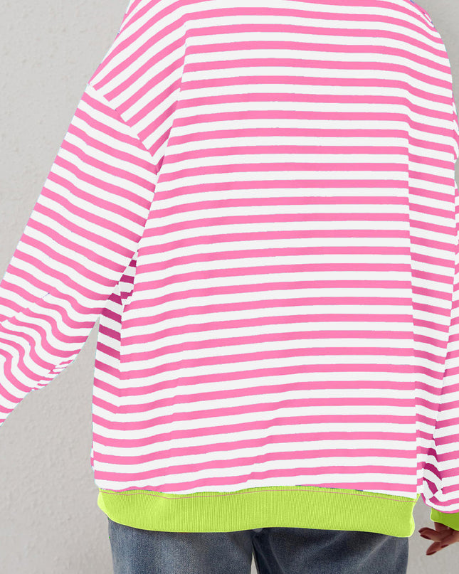 Blue Striped Contrast Trim Drop Shoulder Sweatshirt