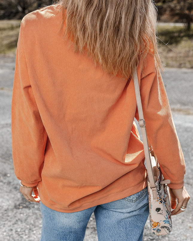 Orange Crinkle Ribbed Halloween Sequin Pumpkin Graphic Sweatshirt