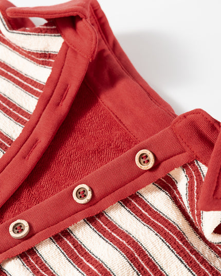 Red Stripe Collared V Neck Drop Shoulder Top