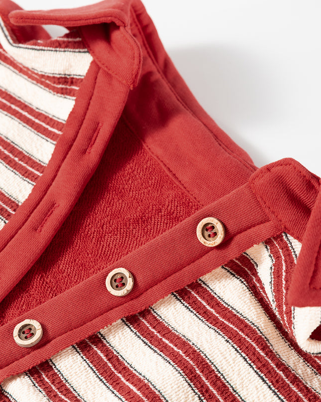 Red Stripe Collared V Neck Drop Shoulder Top