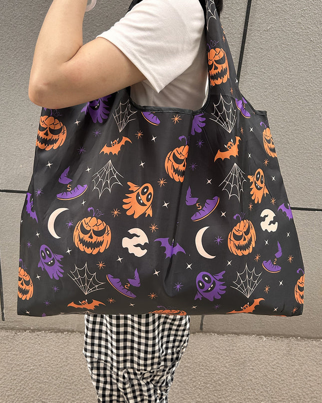 Tillandsia Purple Goth Halloween Pumpkin Large Capacity Foldable Tote Bag