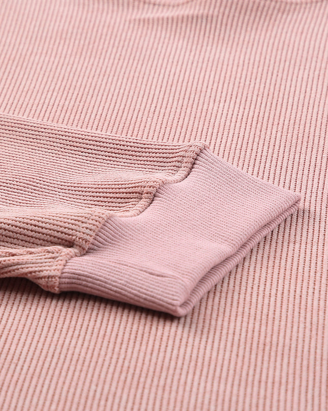 Green Ribbed Round Neck Drop Sleeve Pullover Sweatshirt