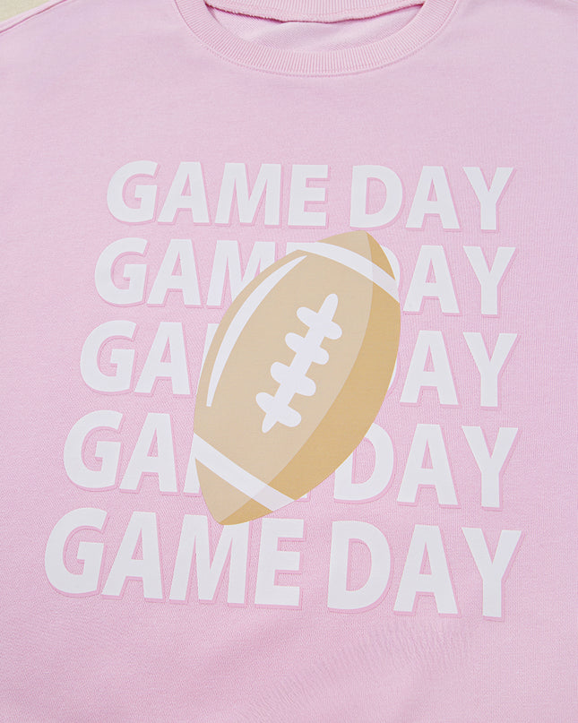 Pink GAME DAY Football Print Casual Sweatshirt