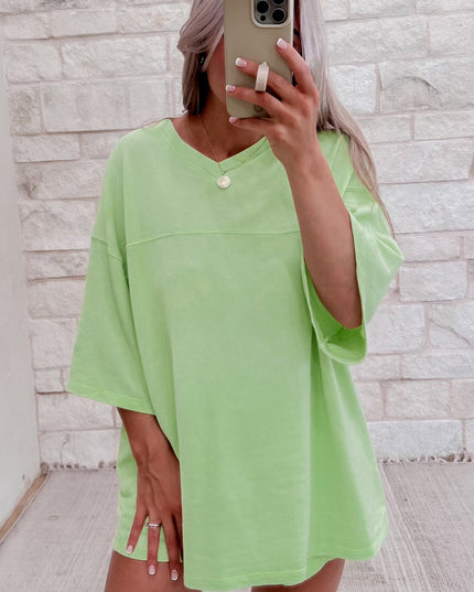 Bonbon Loose V Neck Tee and Drawstring Shorts Set