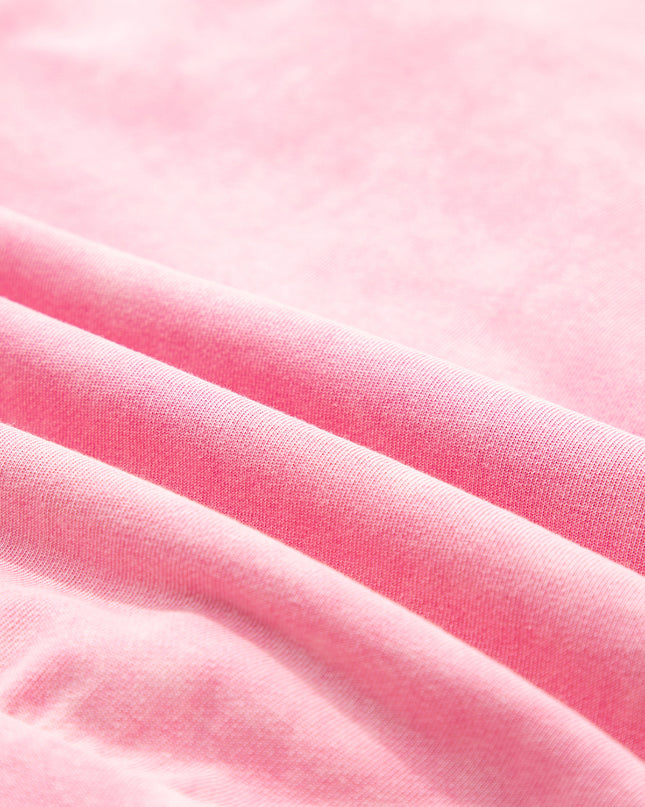 Bright Pink Mineral Wash Waffle Bow Patched Pullover Sweatshirt