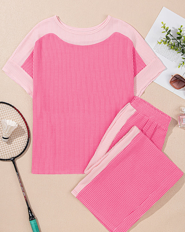 Sachet Pink Colorblock Patchwork Corded Pants Set
