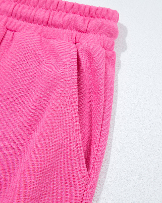 Bright Pink Raw Edge Henley Pullover and Jogger Pants Set
