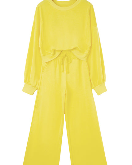 Mist Blue Wide-Leg Lounge Set | Drop Shoulder Crop Pullover & Drawstring Pants