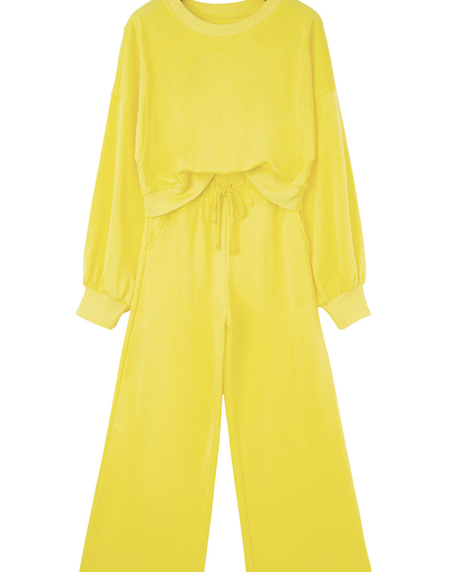 Mist Blue Wide-Leg Lounge Set | Drop Shoulder Crop Pullover & Drawstring Pants
