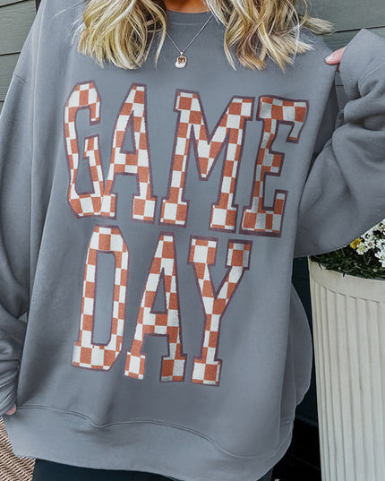 Sleet GAME DAY Checkered Letter Graphic Oversized Sweatshirt