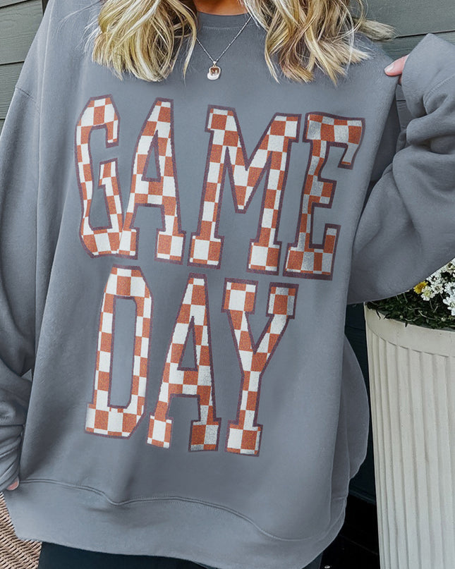 Sleet GAME DAY Checkered Letter Graphic Oversized Sweatshirt