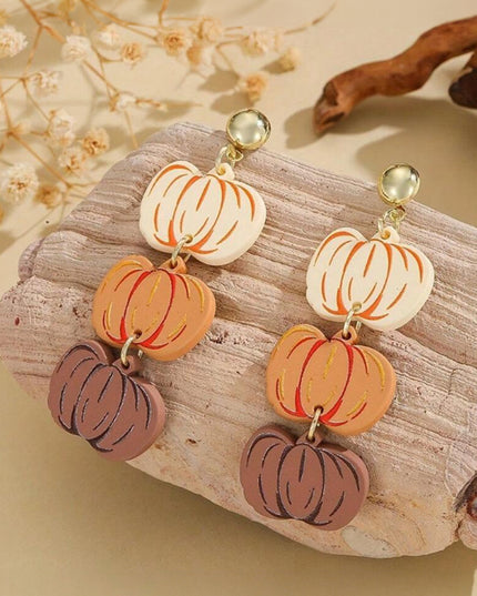 Russet Orange Halloween Retro Pumpkin Dangle Earrings