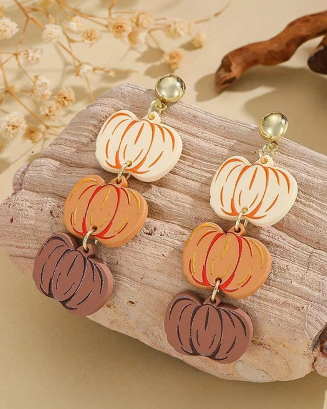Russet Orange Halloween Retro Pumpkin Dangle Earrings