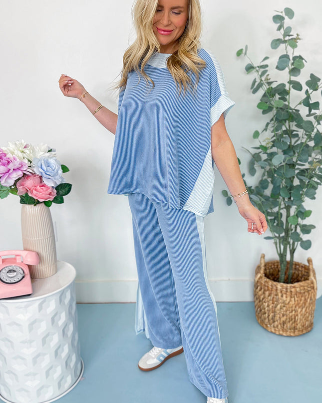 Sachet Pink Colorblock Patchwork Corded Pants Set