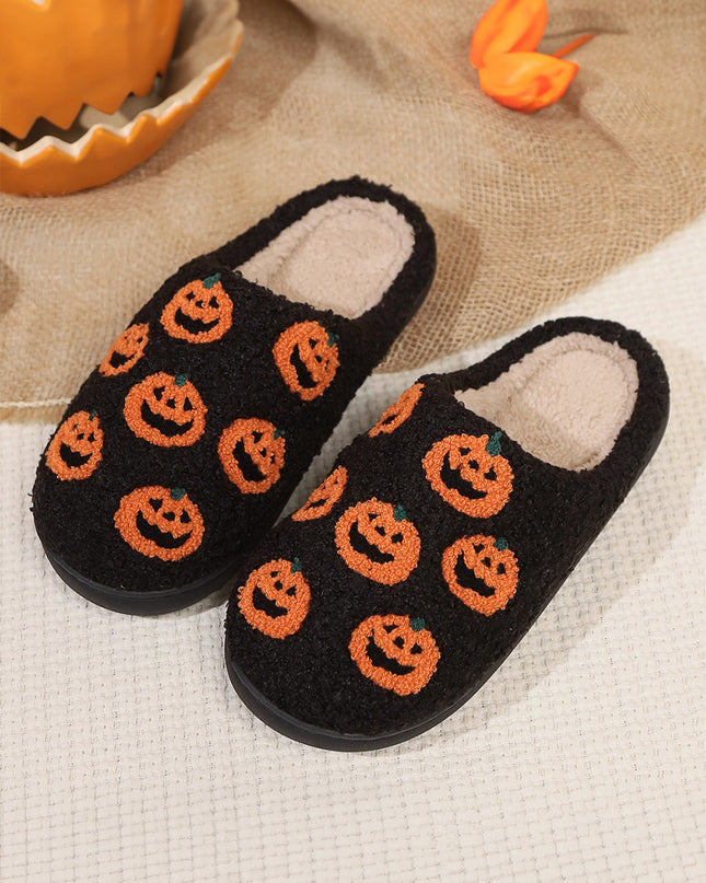 Black Halloween Pumpkin Plush Home Slippers