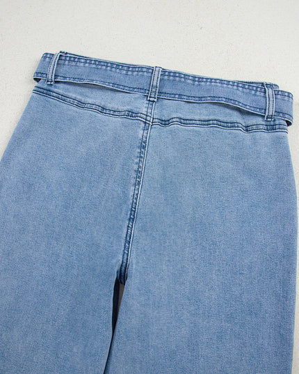 Beau Blue Vintage Washed Knot Belt Wide Leg Jeans