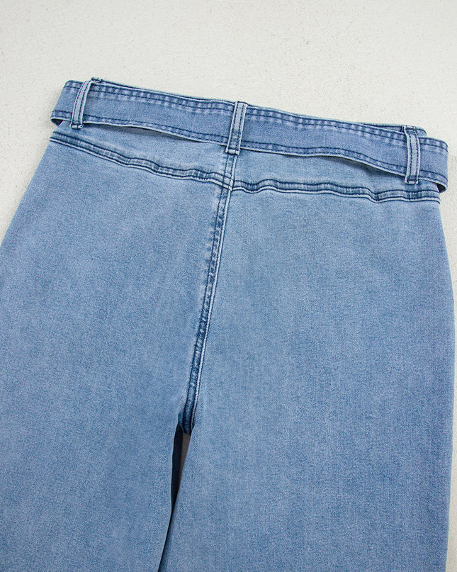 Beau Blue Vintage Washed Knot Belt Wide Leg Jeans