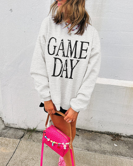 Black GAME DAY Vintage Washed Sweatshirt – Oversized Baggy Graphic Pullover