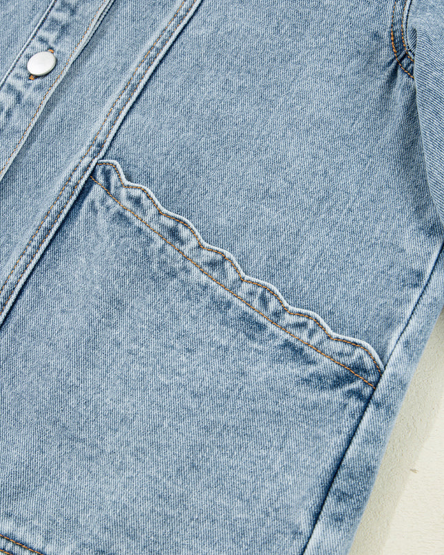 Myosotis Scallop Trim Collar Pocket Button Up Denim Jacket