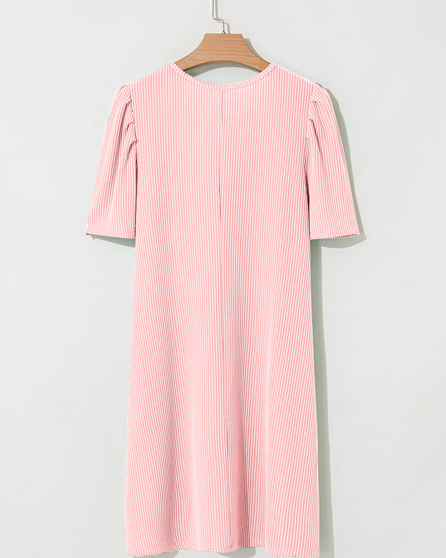Blossom Corded Crew Neck Puff Sleeve Mini Dress