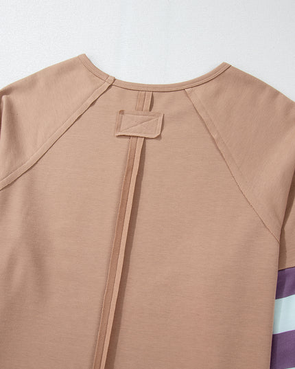 Smoke Green Flower Patchwork Exposed Seam Raglan Sleeve Top