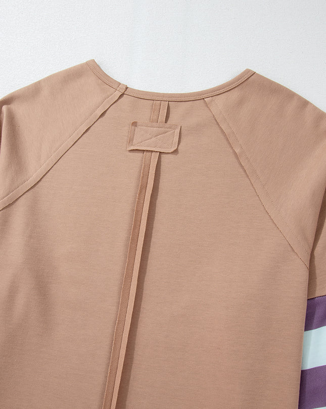 Smoke Green Flower Patchwork Exposed Seam Raglan Sleeve Top