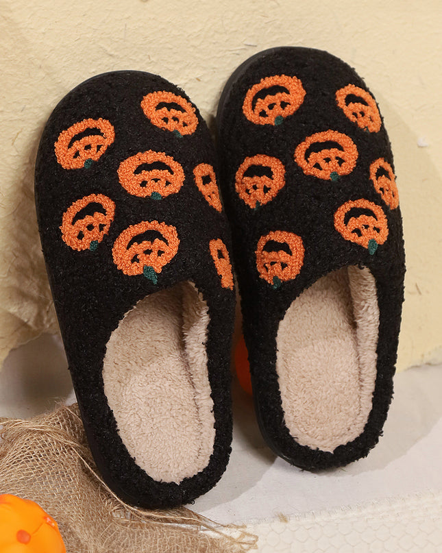 Black Halloween Pumpkin Plush Home Slippers