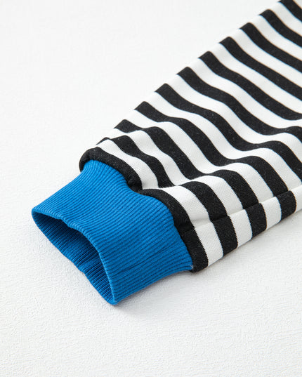 Blue Striped Contrast Trim Drop Shoulder Sweatshirt