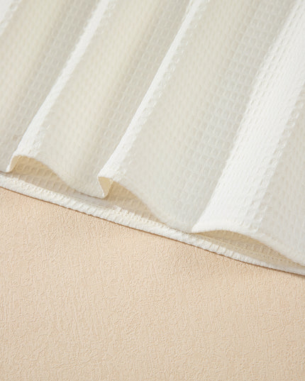 White Solid Color Ruffle Trim Waffle Textured Blouse