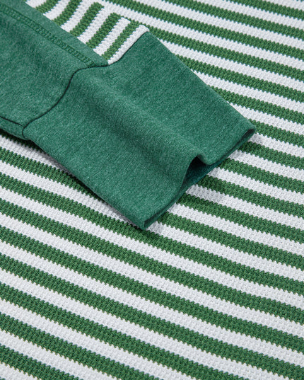 Green Striped Patchwork Knit Drop Shoulder Top