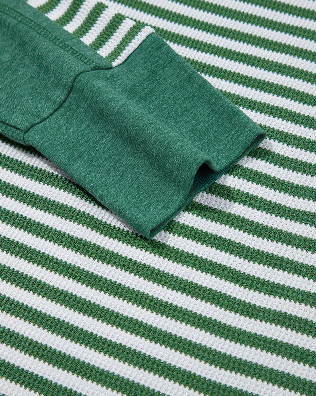 Green Striped Patchwork Knit Drop Shoulder Top