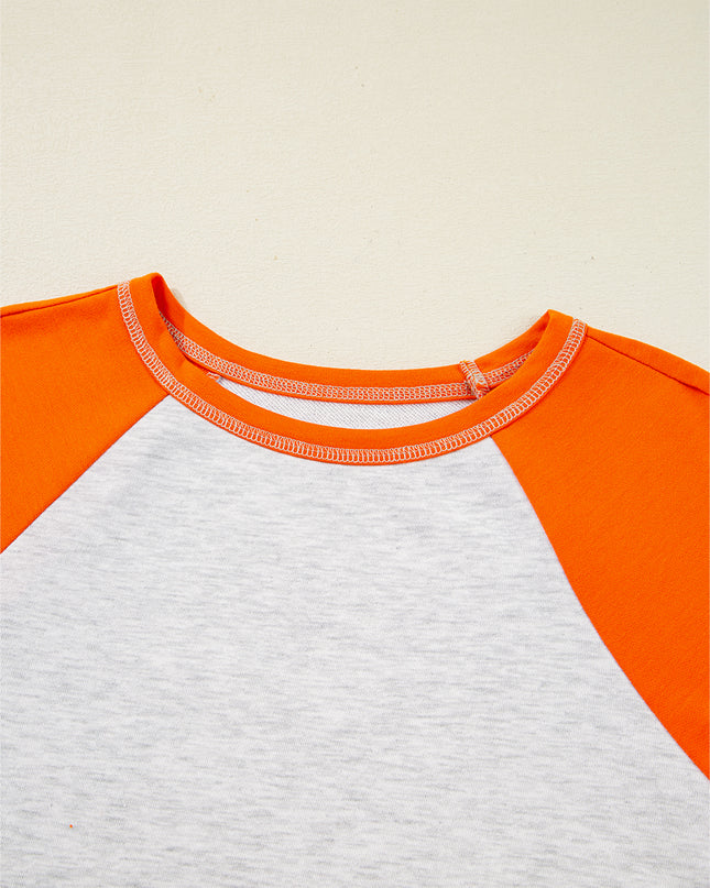 Light Grey Colorblock Raglan Sleeve Loose Fit Top