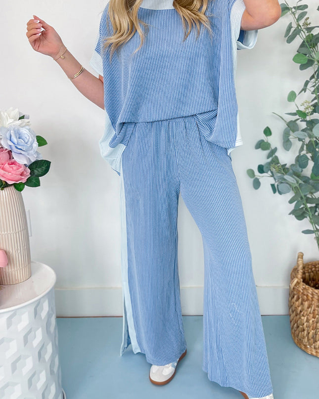 Sachet Pink Colorblock Patchwork Corded Pants Set