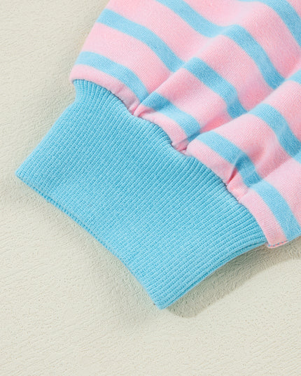 Pink Stripe Contrast Trim High Low Tunic Sweatshirt
