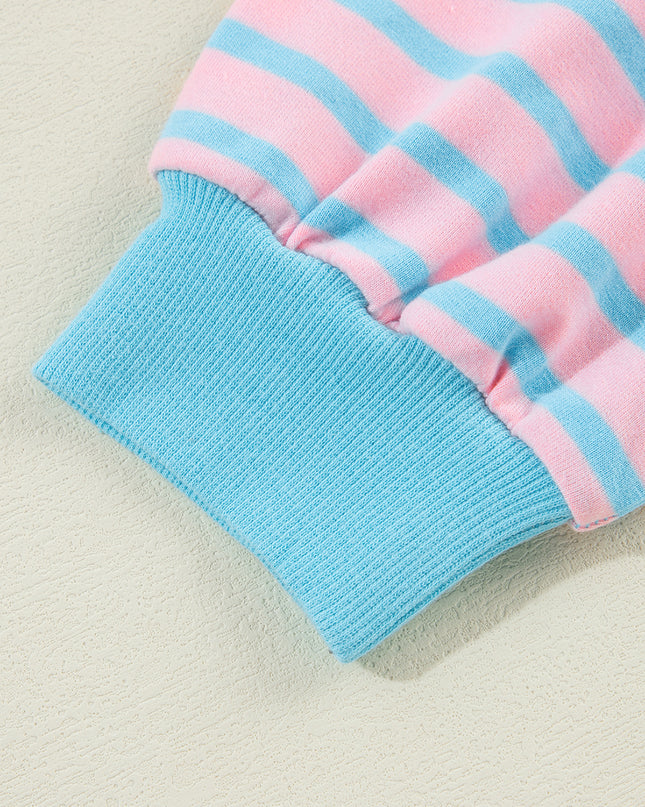 Pink Stripe Contrast Trim High Low Tunic Sweatshirt