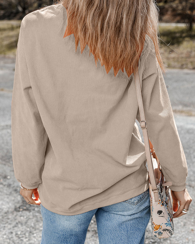 Smoke Gray Twisted Rib Texture game day Rugby Embroidered Baggy Sweatshirt