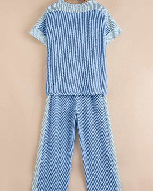 Sachet Pink Colorblock Patchwork Corded Pants Set