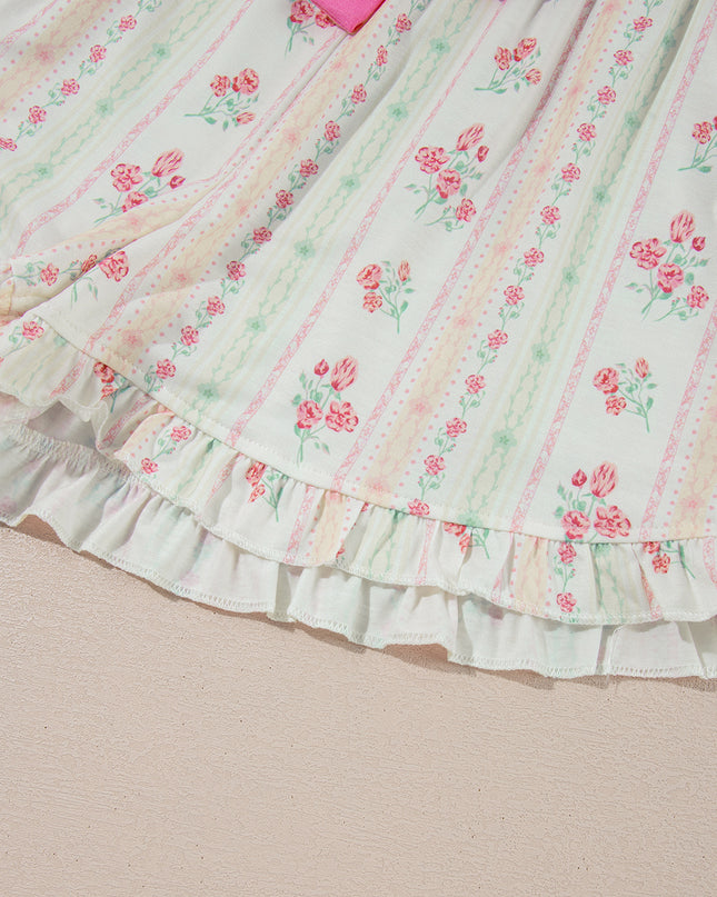 Pink Polka Dot and Bow Print Ruffle Hem Shorts Pajama Set