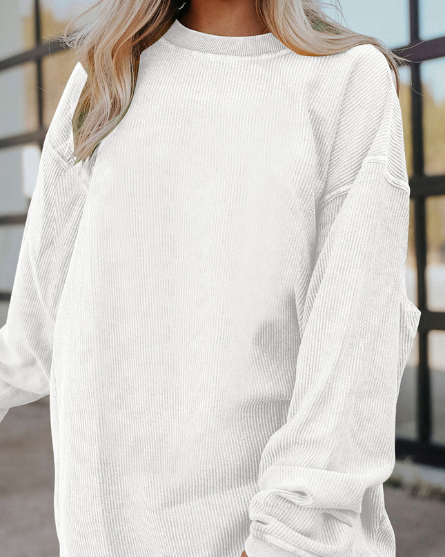 Red Plain Drop Sleeve Rib Knit Oversized Sweatshirt