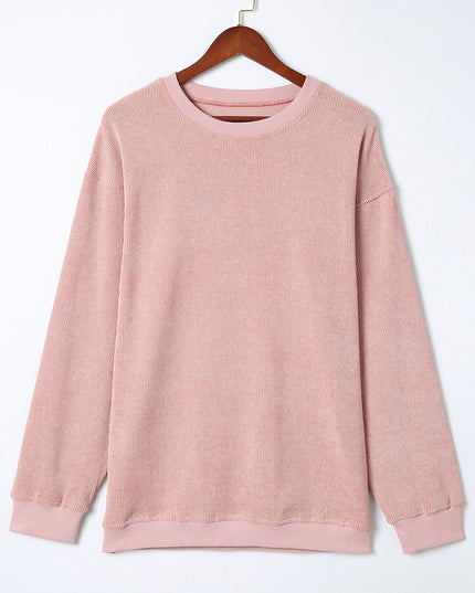 Green Ribbed Round Neck Drop Sleeve Pullover Sweatshirt