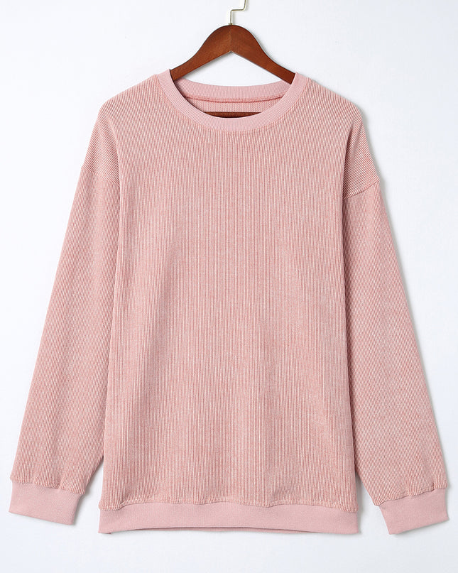Green Ribbed Round Neck Drop Sleeve Pullover Sweatshirt