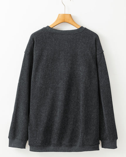 Pink Halloween Ghost Corded Crew Neck Loose Sweatshirt