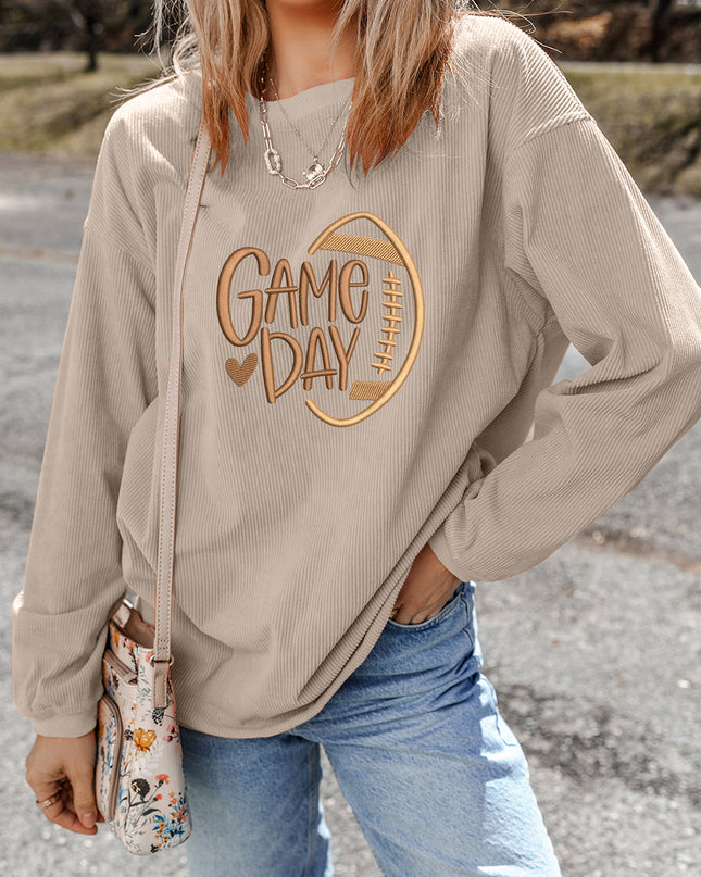 Smoke Gray Twisted Rib Texture game day Rugby Embroidered Baggy Sweatshirt
