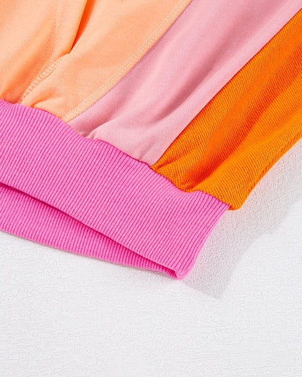Grapefruit Orange Colorblock Patchwork Drop Shoulder Top