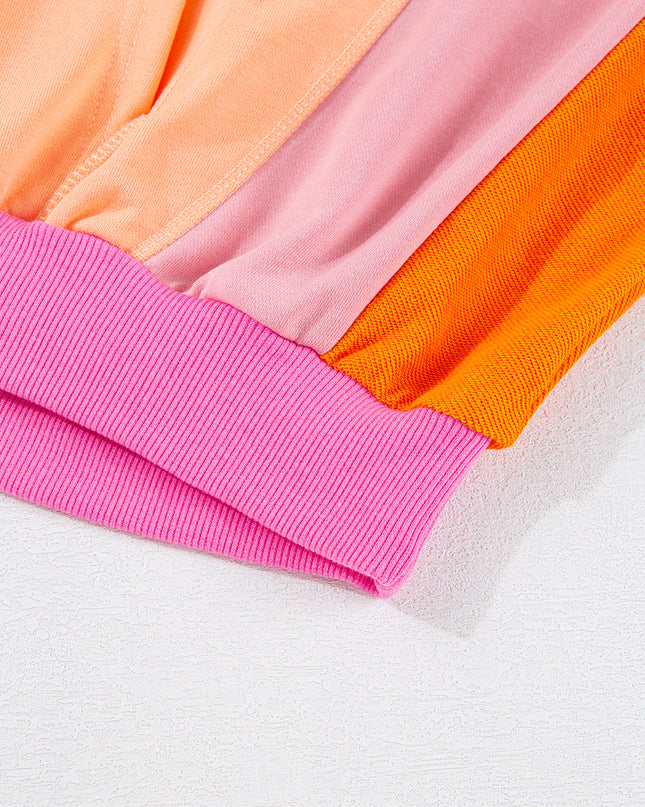 Grapefruit Orange Colorblock Patchwork Drop Shoulder Top