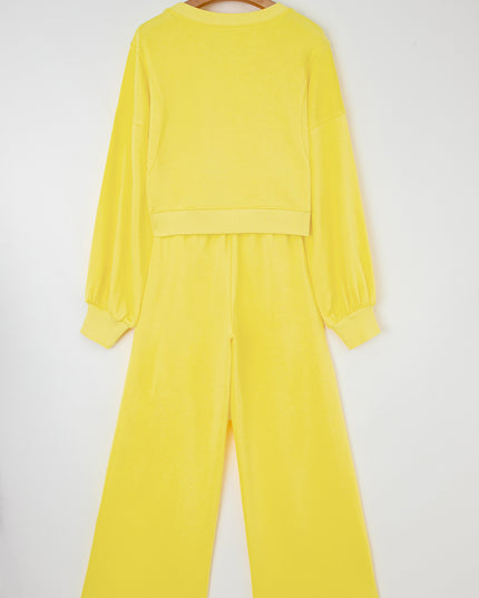 Mist Blue Wide-Leg Lounge Set | Drop Shoulder Crop Pullover & Drawstring Pants