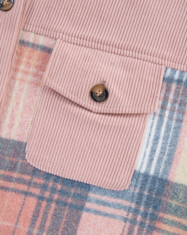 Cinnamon Plaid Corduroy Patchwork Pocket Loose Shacket