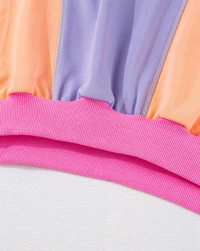 Grapefruit Orange Colorblock Patchwork Drop Shoulder Top